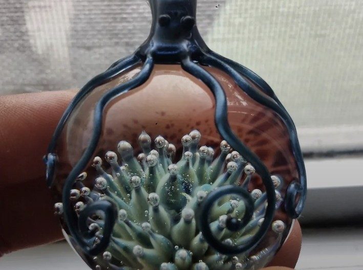 Borosilicate glass octopus pendant by Jose Valdes