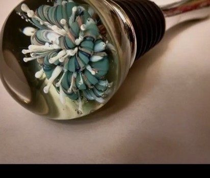 Borosilicate glass flower bottle stopper by Jose Valdes