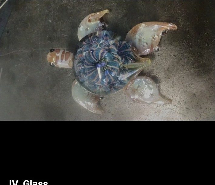 Blue striped borosilicate glass turtle by Jose Valdes
