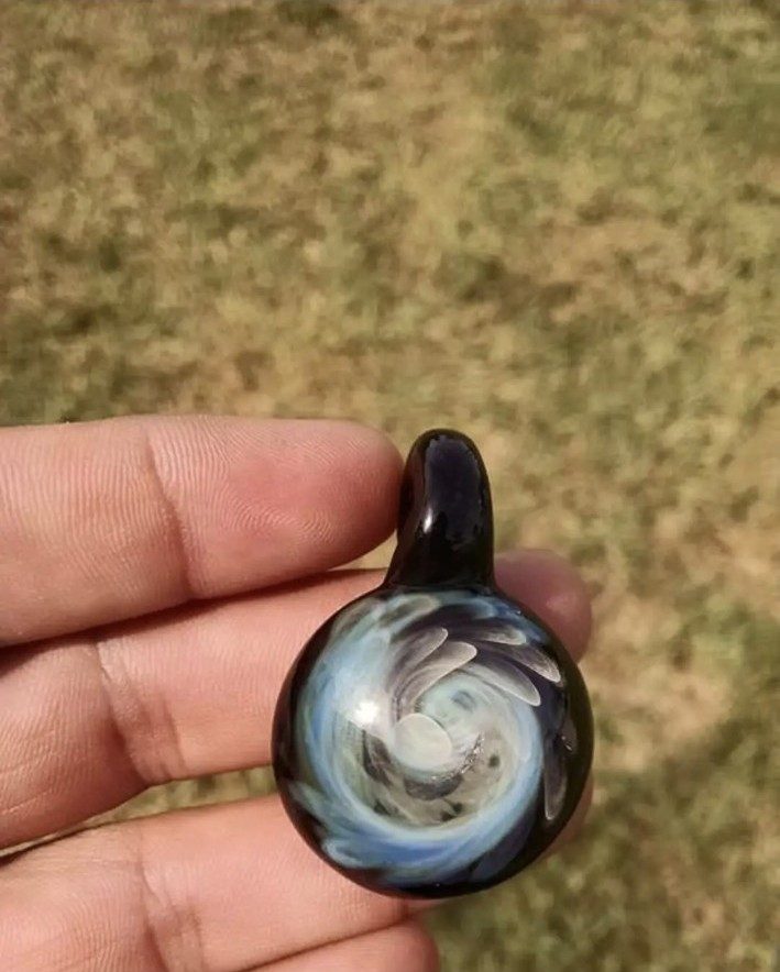 Blue silver-fumed borosilicate glass pendant by Jose Valdes