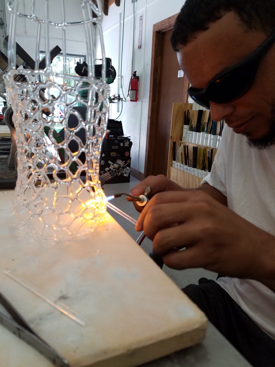 Network glass being made by Jose Valdes