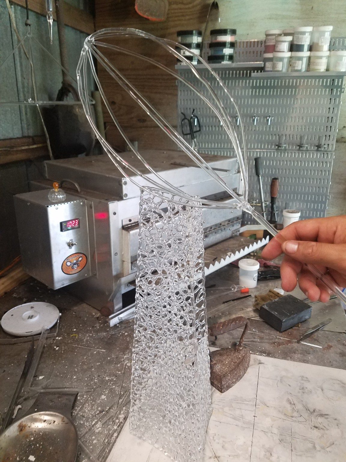 Making the borosilicate glass Lombardi Trophy, process step 5