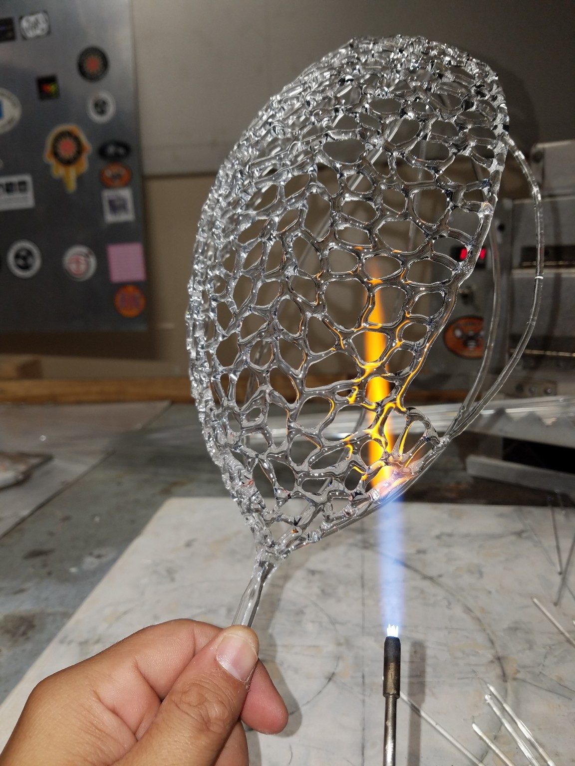 Making the borosilicate glass Lombardi Trophy, process step 7