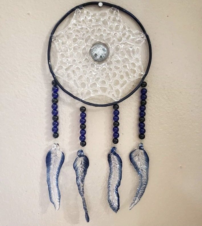 Glass dreamcatcher sculpture
